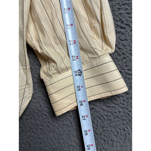 Vintage Polo Ralph Lauren Bernard Men's Large Ivory Striped Banded Collar Shirt - Picture 6 of 13